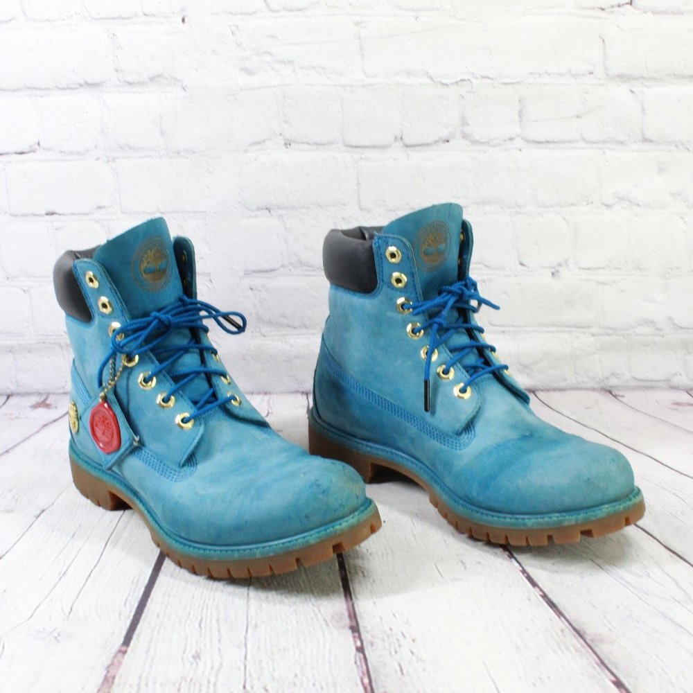 TIMBERLAND 7 Inch Premium Waterproof Blue Leather Lace-up Boots Size 9.5 M - Picture 4 of 10